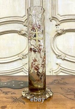 Émile Gallé Vase Tube En Verre Dit Chardon De Lorraine, Art Nouveau 27cm