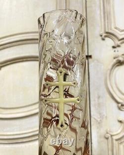 Émile Gallé Vase Tube En Verre Dit Chardon De Lorraine, Art Nouveau 27cm