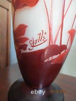Emile Gallé. Vase aux fuchsias dégagé à l'acide. Époque Art Nouveau 36cm