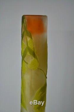 Emile Gallé vase soliflore verre dégagé à l'acide art nouveau fleurs glass