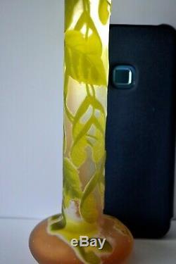 Emile Gallé vase soliflore verre dégagé à l'acide art nouveau fleurs glass