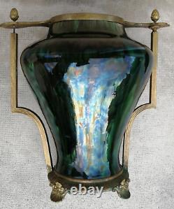 Énorme vase irisé art nouveau 1900 monture bronze iridescent ceramic hasselt