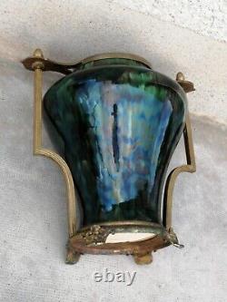 Énorme vase irisé art nouveau 1900 monture bronze iridescent ceramic hasselt
