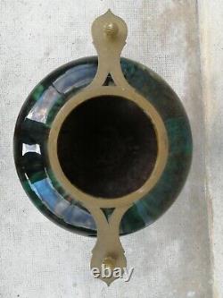 Énorme vase irisé art nouveau 1900 monture bronze iridescent ceramic hasselt