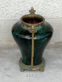 Énorme vase irisé art nouveau 1900 monture bronze iridescent ceramic hasselt