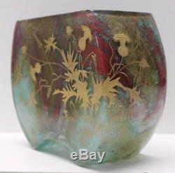 Ernest-Baptiste Leveillet, joli vase en pâte de verre rehauts d'or. Art Nouveau