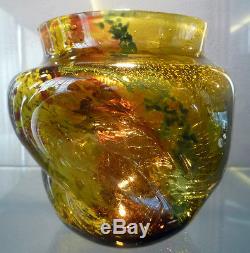 Ernest LEVEILLE Vase art nouveau page de verre feuilles d'or