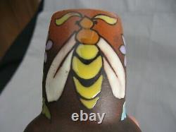 Étonnant vase grès rehaussé d'émaux art nouveau décor abeille Clairefontaine