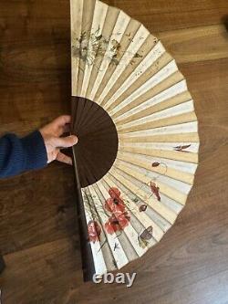Éventail Signé Art Nouveau & Papillon & Coquelicots & Fleurs & Peinture