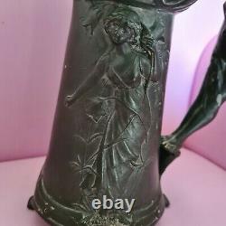 Exceptionnel Et Rare Vase Pichet En Etain Epoque Art Nouveau Signé P. Jean