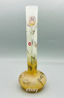Exceptionnel Vase Pate De Verre Art Nouveau Roses Et Libellule Daum Nancy 1900