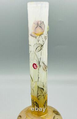 Exceptionnel Vase Pate De Verre Art Nouveau Roses Et Libellule Daum Nancy 1900