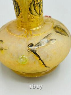 Exceptionnel Vase Pate De Verre Art Nouveau Roses Et Libellule Daum Nancy 1900