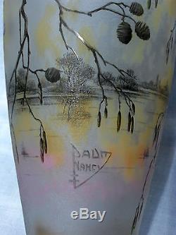 Exceptionnel vase art-nouveau Daum, décor Aulnes, 1910, parfait, era Galle