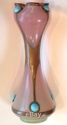 Extremely Rare Koloman Moser Jugendstil Art Nouveau Metal Cased Loetz Glass Vase