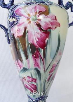 Fabulous Art Nouveau Noritake Moriage Iris Bolted Vase & Cover # 1