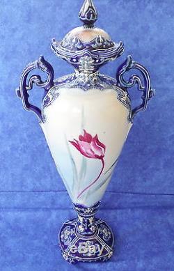 Fabulous Art Nouveau Noritake Moriage Iris Bolted Vase & Cover # 2