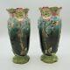Fives Lille. De Bruyn. Paire de vases art nouveau barbotine décor de fleurs, XXe