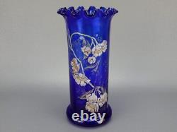 François Théodore Legras vase émaillé bleu fleurs collerettes Nancy Art nouveau