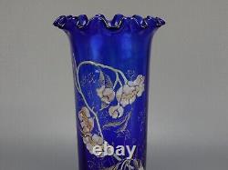 François Théodore Legras vase émaillé bleu fleurs collerettes Nancy Art nouveau