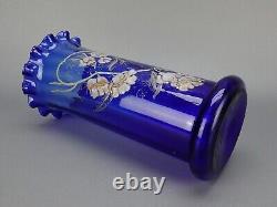 François Théodore Legras vase émaillé bleu fleurs collerettes Nancy Art nouveau