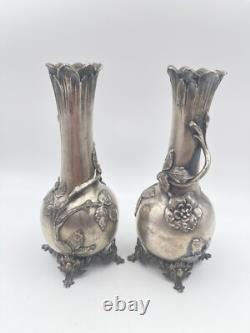 Frenais Armand & Paire De Vases & Art Nouveau & Métal Argenté