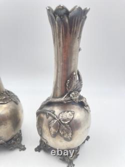 Frenais Armand & Paire De Vases & Art Nouveau & Métal Argenté