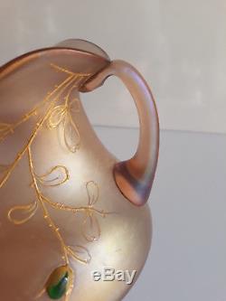 Fritz Heckert (Att) Bohème Vase à 2 anses émaillé et larmes de verre