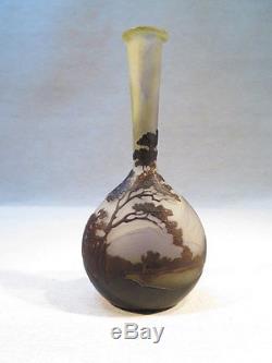 Galle Ancien Vase Soliflore Decor Lac Montagnes Degage A L'acide Art Nouveau
