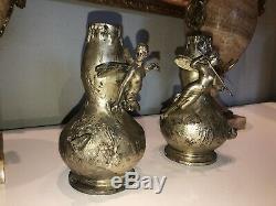 GARNIER JEAN Paire De Vases En Bronze Argente ART NOUVEAU