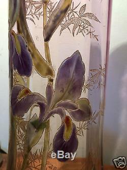 Grand Vase Iris Émaillé Art Nouveau Decor Legras 1900