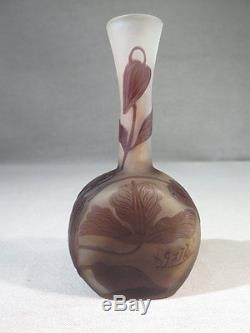 Galle Ancien Joli Vase Soliflore A Decor De Feuillage Epoque 1900 Art Nouveau