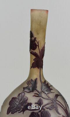 Gallé Vase soliflore Verre multicouches dégagé à lacide ca 1900/1920