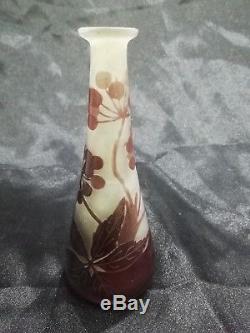 Gallé, art nouveau vase pate de verre dégagé acide, authentique, daum, muller
