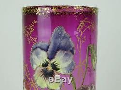 Gand vase émaillé Montjoye Legras pensées Art Nouveau enameled glass c1920