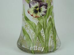 Gand vase émaillé Montjoye Legras pensées Art Nouveau enamelled glass c1920