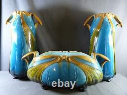 Garniture de cheminée Art Nouveau Faïence ORCHIES 3 vases OLD L'Herminé-Declercq