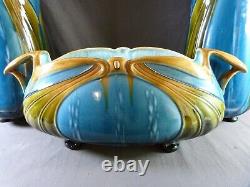 Garniture de cheminée Art Nouveau Faïence ORCHIES 3 vases OLD L'Herminé-Declercq