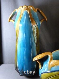 Garniture de cheminée Art Nouveau Faïence ORCHIES 3 vases OLD L'Herminé-Declercq
