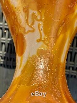 Gd vase pâte de verre Emile Gallé Art Nouveau gravé à la roue cameo acide etched