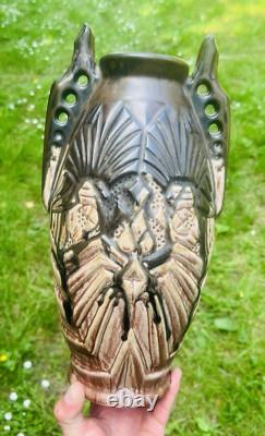 Gilbert Metenier Enamelled Vase Gres Flamme Emaille Art Nouveau Jugendstil
