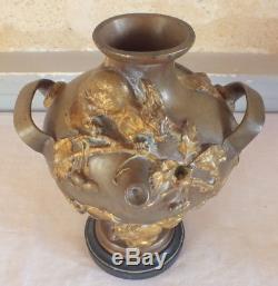 Gourde vase bronze doré art nouveau feuilles fruits rongeurs marbre