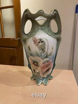 Grand Vase 1900 Céramique Art nouveau barbotine décor Floral Ancien coquelicots