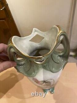 Grand Vase 1900 Céramique Art nouveau barbotine décor Floral Ancien coquelicots