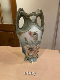 Grand Vase 1900 Céramique Art nouveau barbotine décor Floral Ancien coquelicots