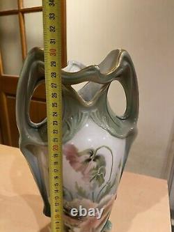 Grand Vase 1900 Céramique Art nouveau barbotine décor Floral Ancien coquelicots