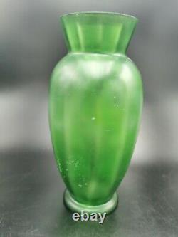 Grand Vase Ancien Verre Vert Emaille Fleurs Narcisse Art Nouveau Legras 1900