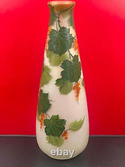 Grand Vase Art Nouveau En Pâte de Verre Peint Signé LEUNE 41 cm