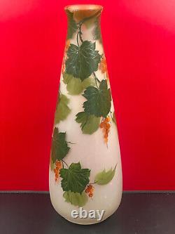 Grand Vase Art Nouveau En Pâte de Verre Peint Signé LEUNE 41 cm