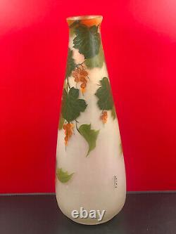 Grand Vase Art Nouveau En Pâte de Verre Peint Signé LEUNE 41 cm